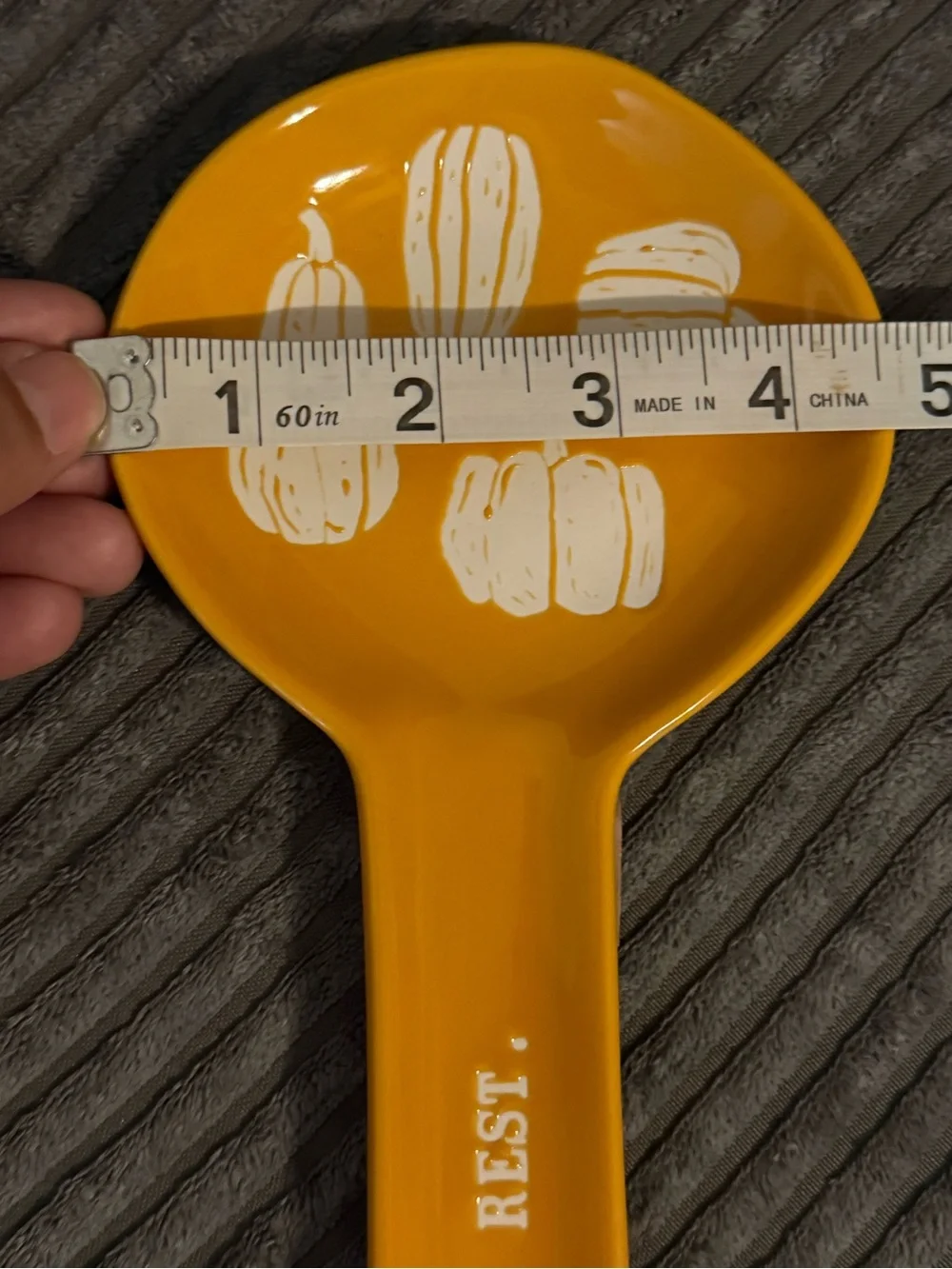 Rae Dunn Orange Ceramic Spoon Rest with White Pumpkin Motif NWT REST.